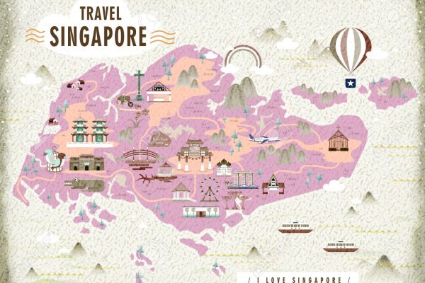 Singapore travel map with lovely attractions in flat design